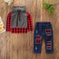 Long sleeve plaid top with Ripped denim Jeans 